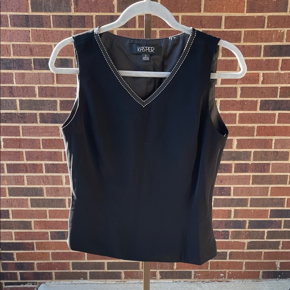 Kasper Black Sleeveless Blouse with White Trim
